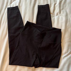Black Ribbed Crossover Waistband Ankle Legging